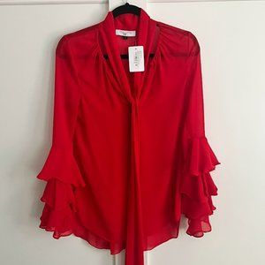 Stunning NWT Prabal Gurung Tie-Neck Red Blouse